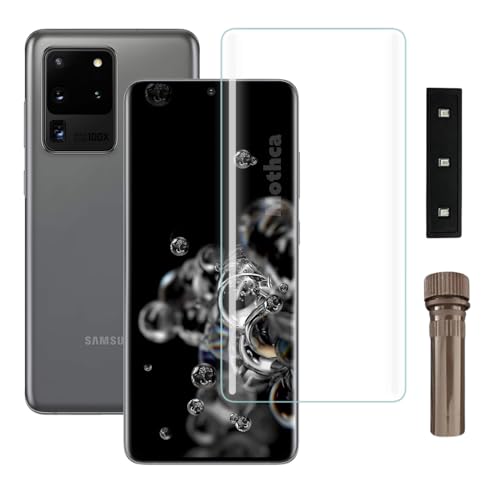 Image of Mothca Premium UV Tempered Glass Screen Protector For Samsung S20 Ultra (Pack of 1) Full Adhesive UV Curved Screen Guard, Case Friendly with Installation Kit