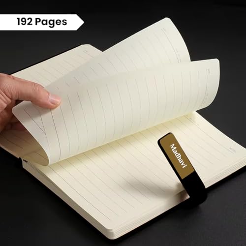 Image of Giftana Personalized Diary with Name, Customized Leather Diaries with Magnetic Overlap Lock,192 Pages, Personalised A5 Notebook Diary, New Year Corporate Gifts for Employee (Black -Golden Clip)