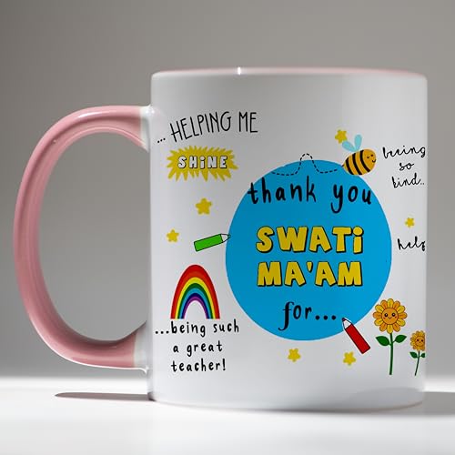 Image of DAYS Thank You Teacher Personalized Mug Custom Teacher's Name Best Teacher Gift, Teacher on Birthday Helping Me to Grow Ceramic Mug 11oz (Pink Mug)