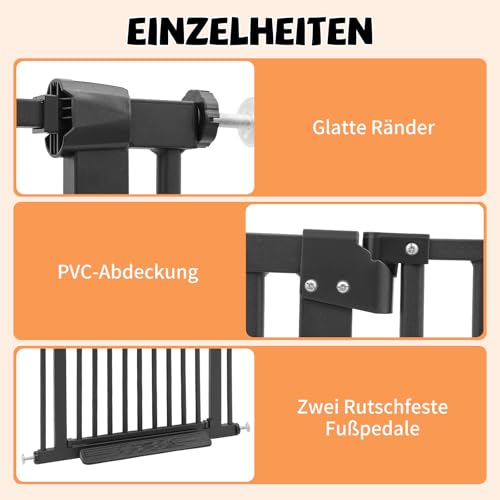DunleyMin Schutzgitter für Haustiere Extra Hoch, Haustiergitter Extra Hoch mit Doppelverriegelung, 180° Türöffnung, Automatische Türschließung, Ohne Bohren (Schwarz)