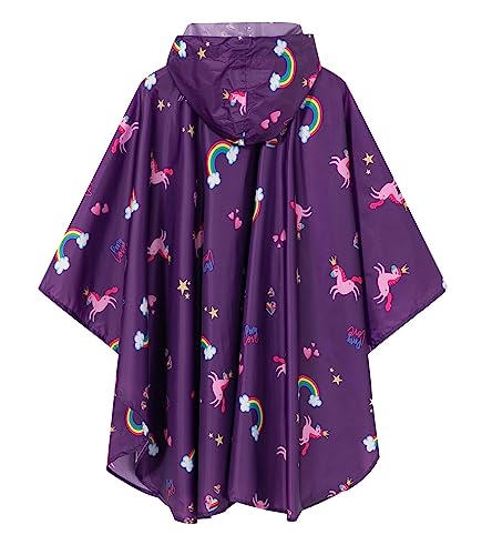 Image of SaphiRose Lightweight Kids Rain Poncho Waterproof Jacket Zipper Up Rain Coat