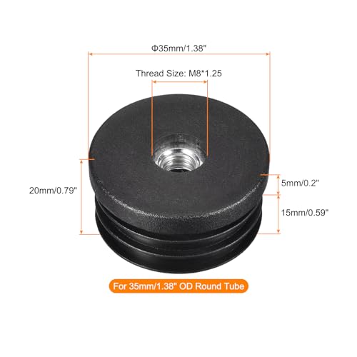 Image of uxcell 4Pcs Plastic Threaded Tube Inserts with M8 Thread, for 35mm /1.38 inch OD Round Tube, Adjustable Round Black Plastic Plug Caster Insert Chair End Caps Furniture Leg Plug