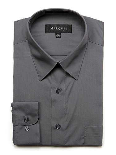 Marquis Men's Charcoal Grey Long Sleeve Slim Fit Dress Shirt N 16.5, S 32-33