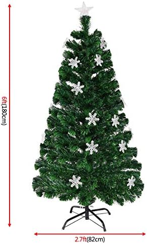 COSTWAY 7FT Fibre Optic Christmas Tree, Artificial Green Xmas Tree with Metal Stand, Light Snowflakes and Top Star, Multicoloured Christmas Decoration and Gift (7FT/2.1M)