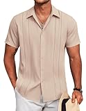 COOFANDY Mens Short Sleeve Shirts Beach Button Down Tops Spread Collar Summer Blouses Khaki