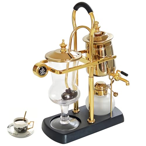 Cafetera de sifón, cafetera Desmontable 3 a 5 Tazas, Malla Acero Inoxidable 304 y Vidrio borosilicato Resistente al Calor, Punto Apoyo Doble estría con asa en T para