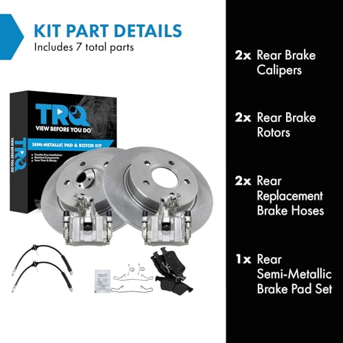 Image of TRQ Rear Brake Pad and Rotor Set Semi Metallic Rotors Calipers Compatible with 2012-2016 Ford Focus