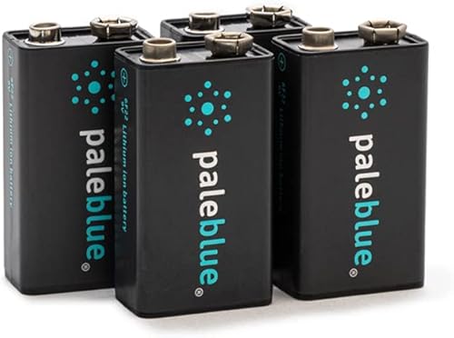 Pale Blue - Baterías inteligentes recargables de 9 V con cargador USB, iones de litio de 9 voltios y 500 mAh, se cargan menos de 1 hora, más de 1000