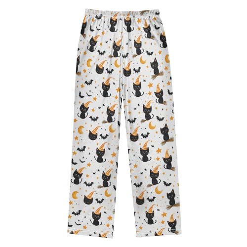 Black Bat Cat Orange Star Boys Pants for Kids Jogger Pants with Pockets S2