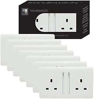 Trendi 2 Gang Artistic Modern Glossy 13 Amp Switched Tactile Plug Socket White Trade Pack (x7)