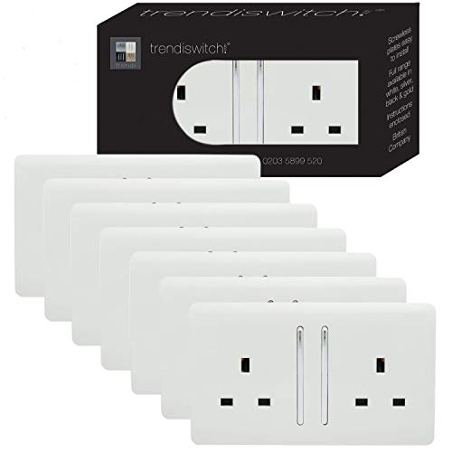 Trendi 2 Gang Artistic Modern Glossy 13 Amp Switched Tactile Plug Socket White Trade Pack (x7)