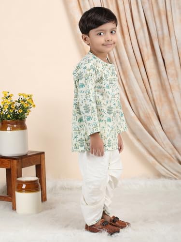 Image of POLKA TOTS Premium Cotton Dhoti Kurta Set for Kids Boys | Traditional Angrakha Style Ethnic Wear for Boys | Kurta Dhoti Set for Kids | Festive & Wedding Clothing Set for Baby