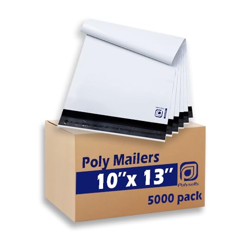 POLYSELLS 5000pcs 10x13 Inches White Poly Mailers Shipping Envelopes, Strong Adhesive Sealing, Waterproof, and Tear-resistant Postal Mailing Bags for clothing, books, and accessories