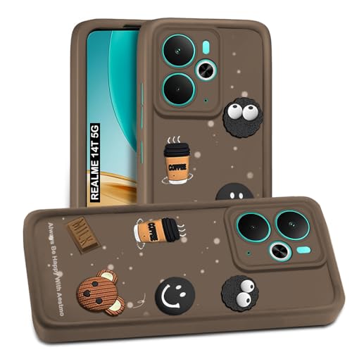 Image of AESTMO Back Case Cover for Realme 14T 5G Cover | Cute Fun Cartoon 3D Ball | Coffee Silicone Case | Full Body Protection | Camera Protection Back Cover for Realme 14T 5G (Brown)