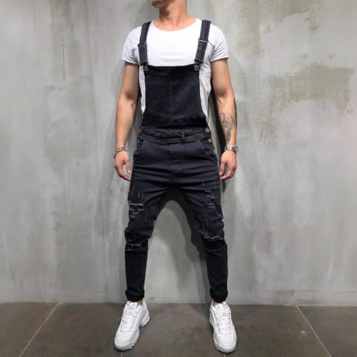 Men's Ripped Denim Suspenders Jeans Pants4