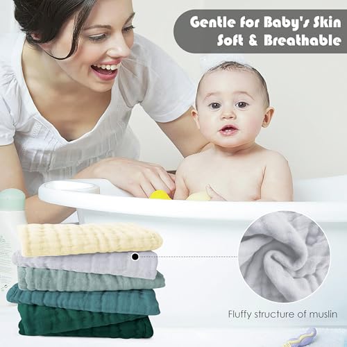 Image of Ease Cubs 12 Pack Muslin Washcloths for Baby - 100% Cotton Baby Wash Cloths for or Baby Face Body Comfy and Soft for Newborn Infants Kids Girls and Boys - 12 inchx12 inch - Ivory, Slate and Emerald Series