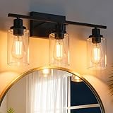 MELUCEE Bathroom Vanity Light Fixtures 3 Lights Wall Sconce Black with Clear Glass Shade for Bedroom Living Room Hallway Kitchen