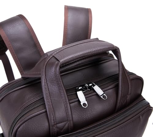 Mochila Couro Reforçada Executiva Grande Mochila para Notebook Trabalho Viagem Escola com Cabo de Aç