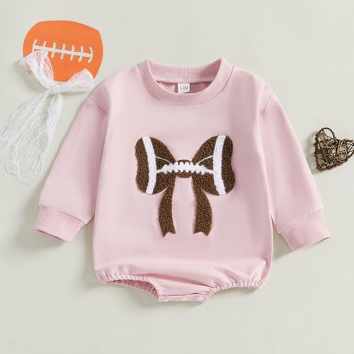 Newborn Baby Girl Football Clothes Football Bow Sweatshirt Romper Long Sleeve Bubble Romper Cute Fall Winter Outfit2