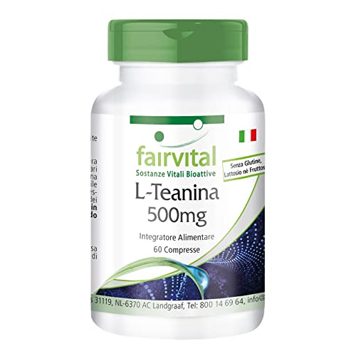 Fairvital | L-Teanina 500mg - per 2 mesi - VEGAN - alto dosaggio - 60 Compresse - Aminoacido