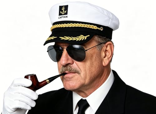 Image of DPLin Yacht Captain Hat Costume with Sunglasses Gloves Sailor Hats Boat Captains Halloween Dressing up Party (4pCS)