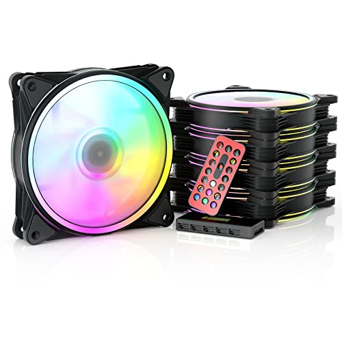 Asiahorse 120mm RGB Fans with Fan Hub and Remote, 24 Independently LEDs Four Lighting Loops PC Case Fans, Motherboard SYNC and PWM Control, Eclipse GF Fan 5Pack (Black)