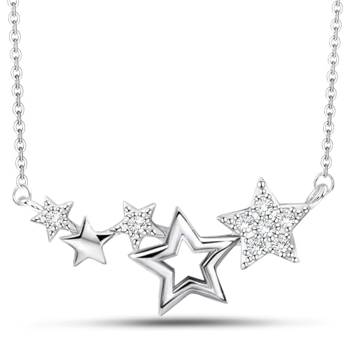 Star Necklace for Girls Teens Women - Sterling Silver Star CZ Pendant Necklace Charm Choker Adjustable Layering Chain Necklaces Day Jewelry Gifts for Christmas - Main Image