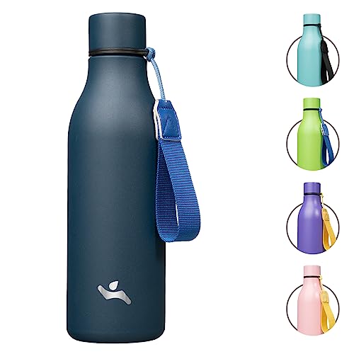 Image of Konokyo Insulated Water Bottle with Strap,18 oz Double Wall Stainless Steel Vacuum Bottles Metal Water Flask,Navy Blue