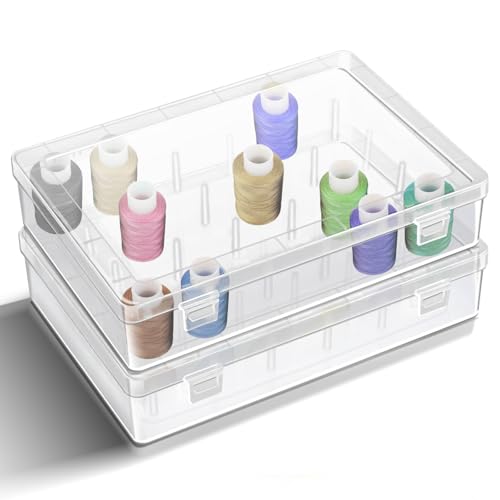 Image of Vowcarol Thread Holder Cases 2 Pack 48 Pegs, Embroidery Thread Organizer and Storage, Plastic Sewing Box