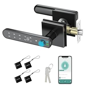 Foxgard Smart Fingerprint Door Lock:Fingerprint Door Knob-Biometric 5-in-1 Finger Print Door Lock-Thumb Print Door Knob for Bedroom-APP Control-Easy Installation–Square Black–1 Pack