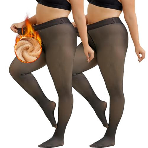 Image of Fleece Lined Tights Women Warm Thick Pantyhose Fake Translucent Fleece Sheer Tights Thermal High Waist Leggings