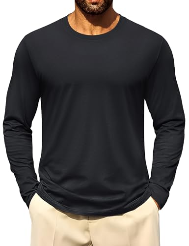Cotrasen Mens Long Sleeve Tee Shirts Cotton Crew Neck Moisture Wicking Soft Casual Basic T-Shirts