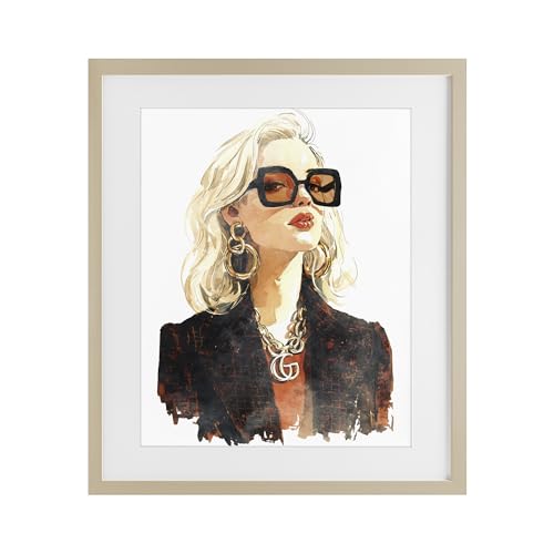 Luxurious Gilded Gaze Glam Portrait, 13 x 16 Inch Framed Print Under Glass