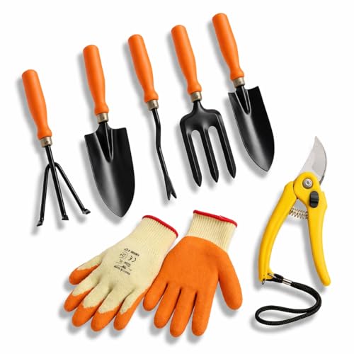 UGAOO Gardening Tools Kit - 7 Pcs (Cultivator, Fork, Trowels, Wee...