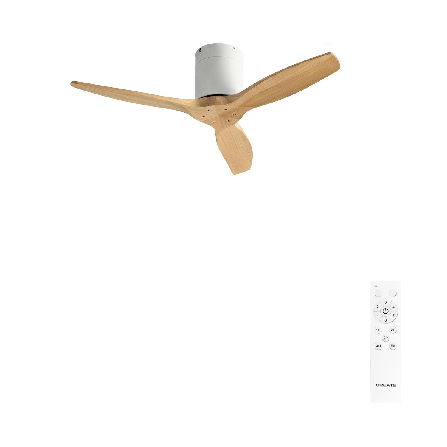 CREATE / WINDCALM S/Ceiling fan ABS white light wood effect blades with control/40W, silent, Ø112 cm, 6 speeds, timer, summer-winter function