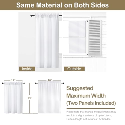 Image of Pure White Kitchen Curtains for Small Window Treatment, Light Filtering Short Cafe Curtains Over Sink, Half Window Drapes Tier for Bedroom Bathroom Rod Pocket, Each 40Wx36L, 2 PCS