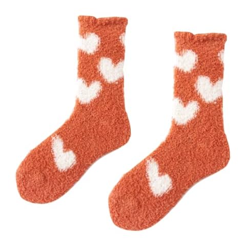The Beach Stop Hearts Fuzzy Fluffy Plush Slipper Bed Socks | Fits Girls and Ladies | One Size 3-7 (Orange) (HS-1) Cover