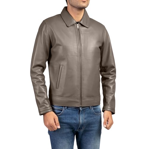 Image of Jild Polo Collar Premium Leather Jacket Men - Old School Classic Style Everyday Wear Real Lambskin Mens Leather Jacket