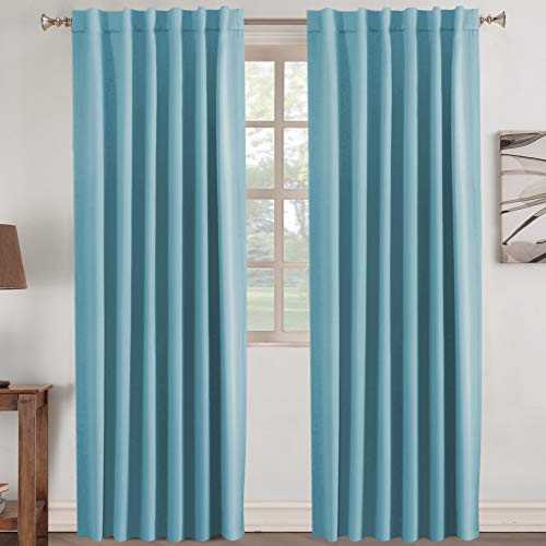 Window Treatment Solid Blackout Curtains For Kids Room Noise Reducing Back Tab Blackout Draperies Turquoise Window Panels For Nursery & Infant Care,2 Panel - Aqua - 52" W X 84" L #TOP1