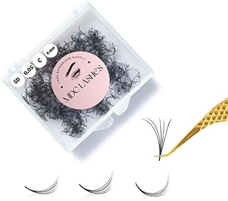 MDC LASHES Promade Fans Eyelash Extensions 500fans 0.05-0.07 Thickness, C/CC/D Curl, 8-16mm 5D Volume Eyelash Extensions Short Stem Soft Promade Fans Eyelash Extensions, Long Lasting, Easy Application