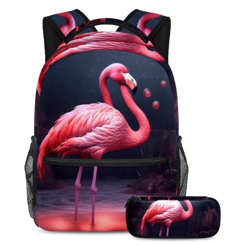 Cartables garçons filles adolescents à motif esthétique flamant rose large