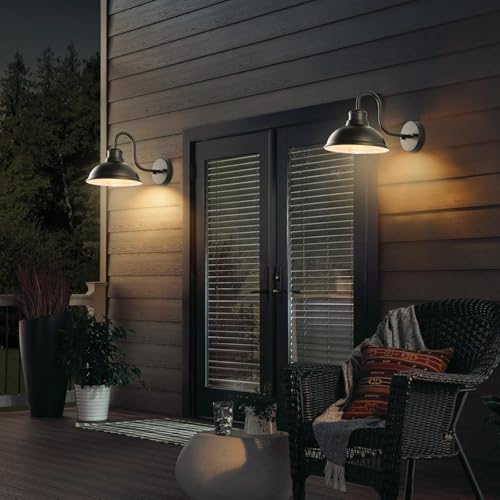 Image of 12 inch Barn Light Outdoor Wall Lights 2 Pack Large Exterior Lighting Fixtures | Anti-Rust Waterproof Black Classic Farmhouse Industrial Wall-Mounted Barn Light Fixture for Garage /Porch /Patio ETL Listed