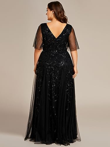 Ever-Pretty Women's Plus Size V-Neck Sequin Embroidery A Line Floor Length Formal Evening Dresses with Sleeves2