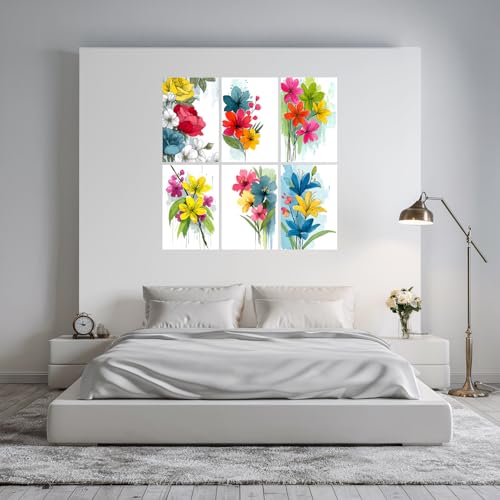 Image of SiddArtify Floral Wall Art Prints Set - Watercolor Flower Poster Decor for Living Room Bedroom Office - 12x18 inch Board Pack of 6