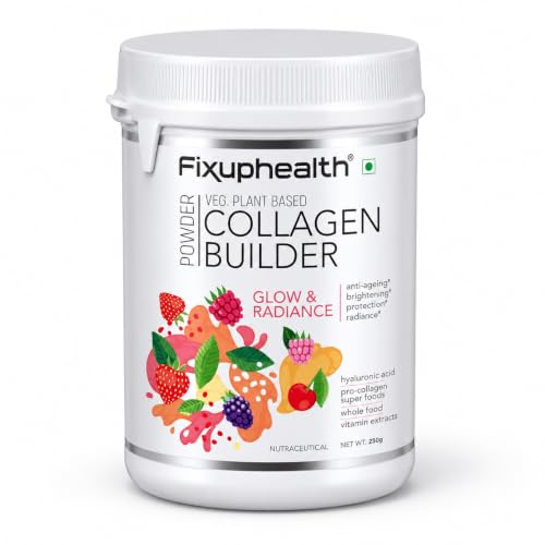 Image of Fixup Health Veg Collagen Builder Powder with Hyaluronic Acid, Glutathione & Vitamin Extracts | Collagen Peptides Supplement for Women & Men | Superfood for Beauty & Skin Health | Strawberry - 250g