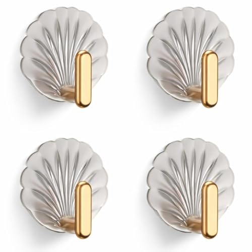 Image of Wall Hooks Self Adhesive Heavy Duty (Pack of 1) | Transparent Decorative Shell Hooks | No Drill Waterproof Sticky Hanger for Bathroom Kitchen Keys Towels Home Organizer (4)