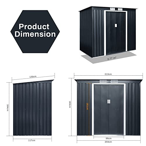 Metall Gerätehaus, Metallschuppen,203 x 183 x 117 cm Gartenhaus Schuppen mit Schiebetür, 4m³, Zur Aufbewahrung von… – Bild 3