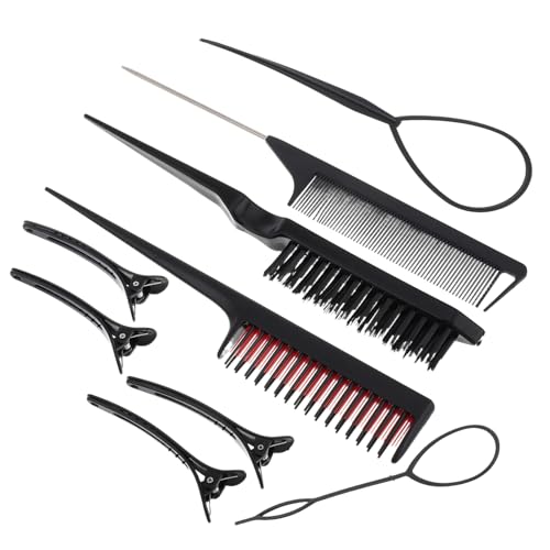 SHERCHPRY Set De Peines Profesionales Para Peinar Cabello 9 Piezas Multiusos Para Hombres y Mujeres Peine Cardador Adecuado Para Salón De Belleza y Uso Doméstico Color Negro