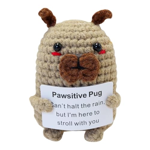 Soporte emocional Perro de ganchillo con animales, Perro de ganchillo positivo | Muñeca animal de punto | Animales positivos del pug de ganchillo Lindos juguetes para perros tejidos a m