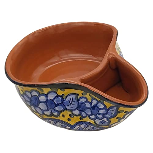 Handmade Hand Painted Portuguese Pottery Olive Dish with Pit Holder (Yellow & Blue) (222-322-422)